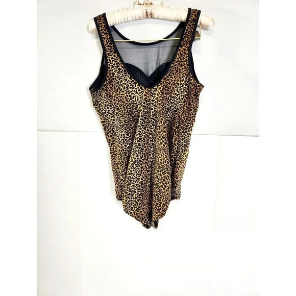 Slim Allure Womens Vintage Lepord Print/Sheer Swimsuit Size 18W Black - Picture 3 of 6